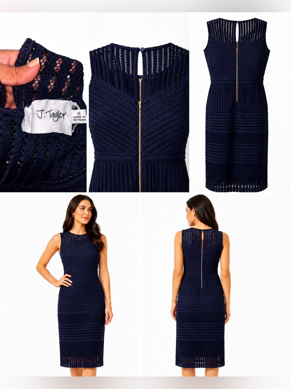 J. Taylor Navy Sleeveless Midi Sheath Dress